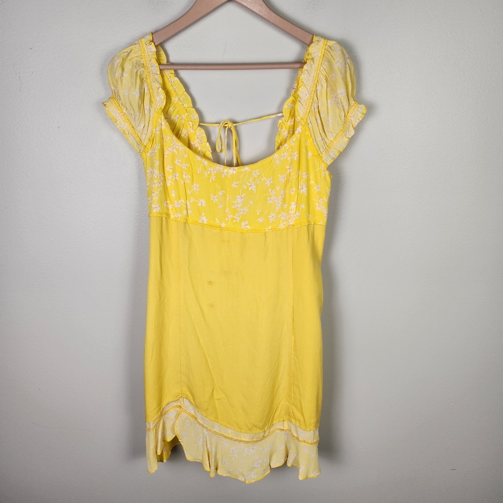 NWT Sophie Rue Yellow Multi Floral Puff Sleeve‎ Mini Peasant Dress Large #646 - Picture 8 of 14
